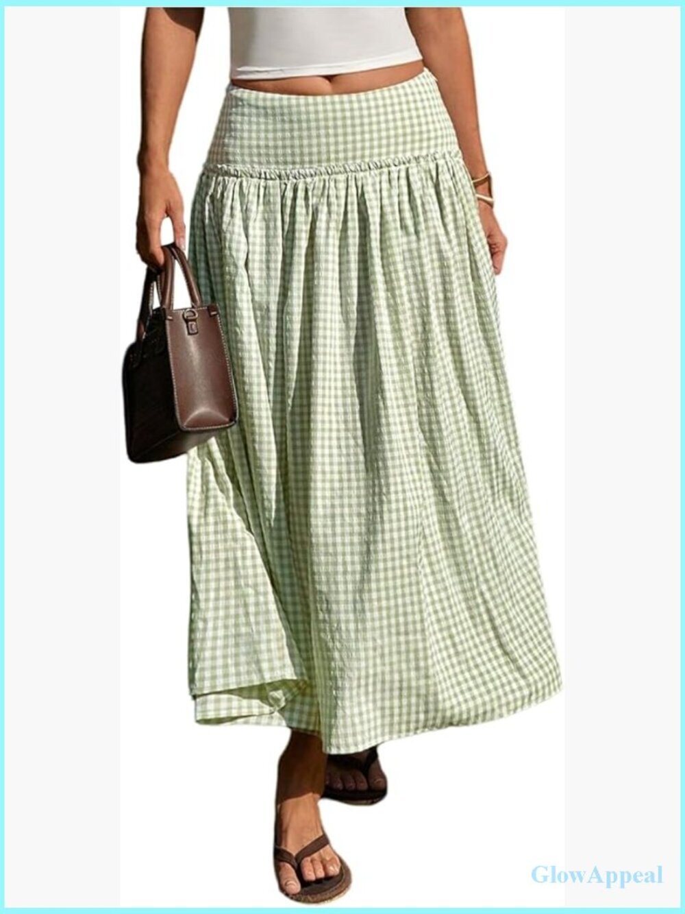 Plaid Gingham Maxi Skirt Low Waist Flowy Long Skirt Tunic Top
